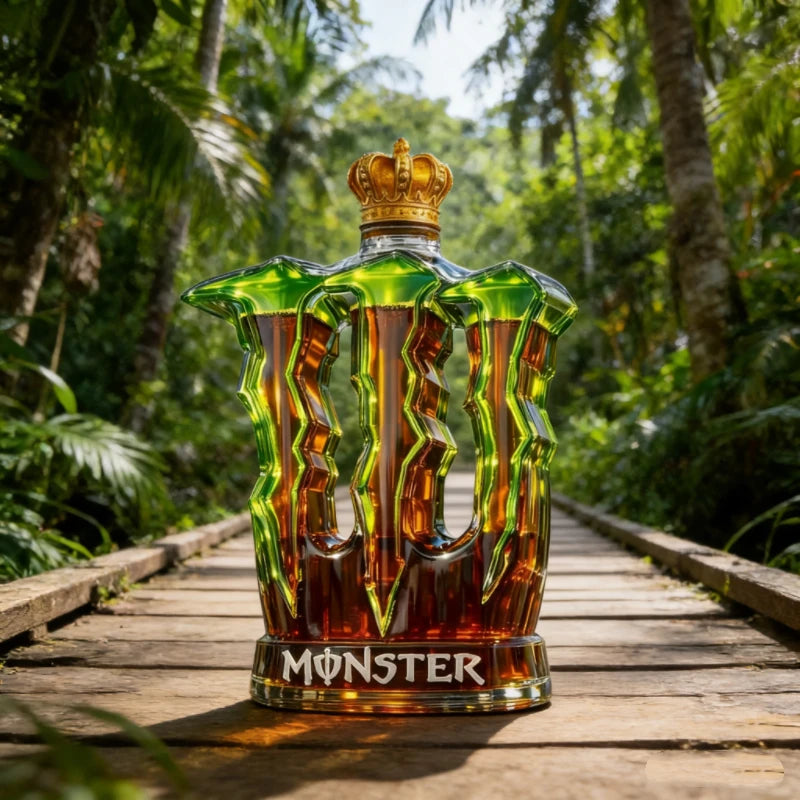 Veltora Monster Claw Leg glass decanter with crown top, clear whiskey bottle for home bar and decorative spirit dispensing.