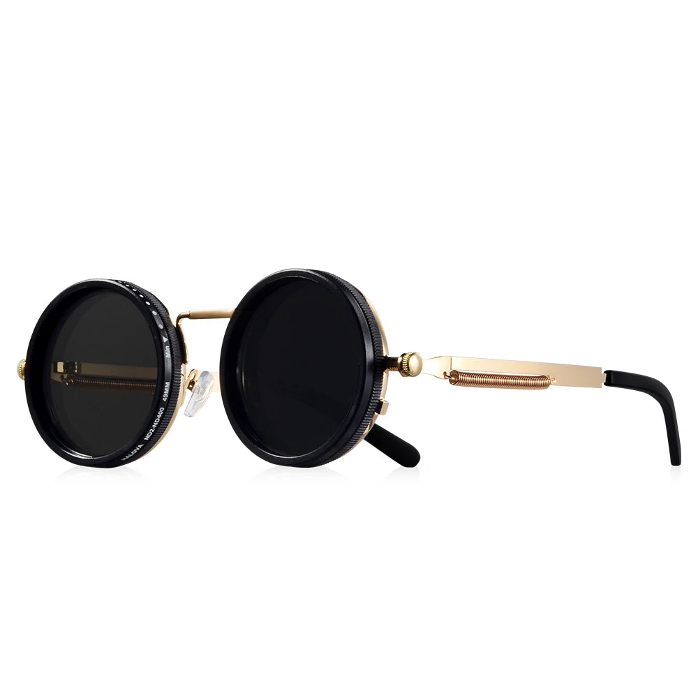 Veltora CRIXALIS polarized round sunglasses with adjustable dimming, UV400 outdoor shades for men and women, retro punk style.
