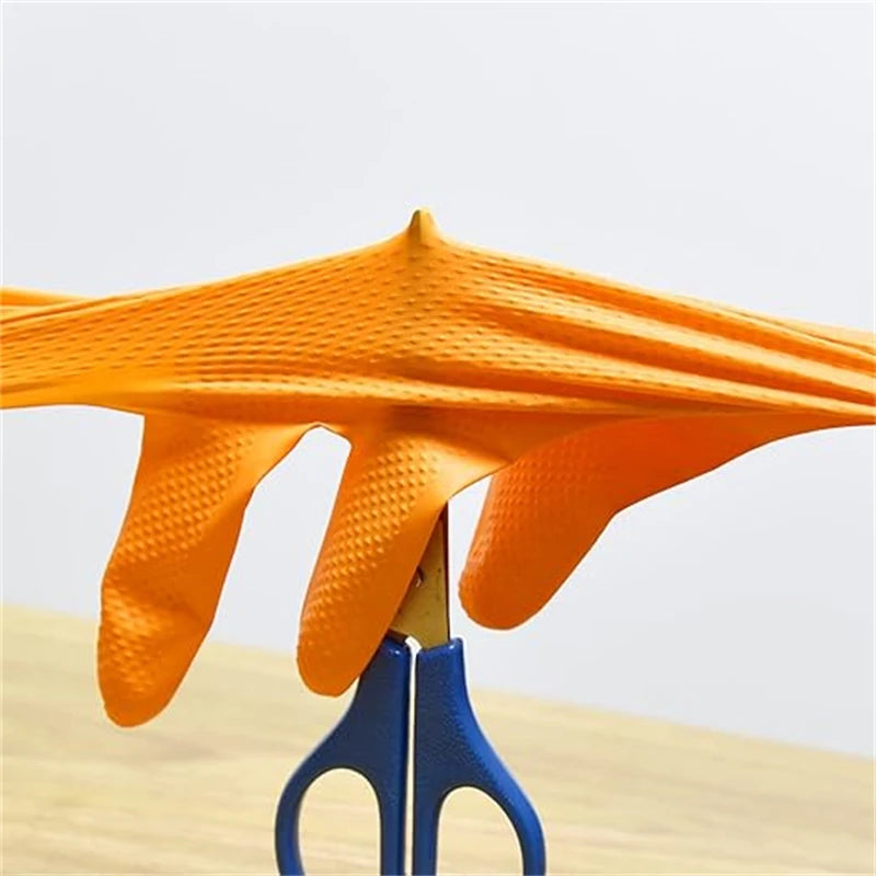 Veltora heavy-duty orange nitrile gloves with diamond textured grip, 8mil industrial disposable work gloves for mechanic safety