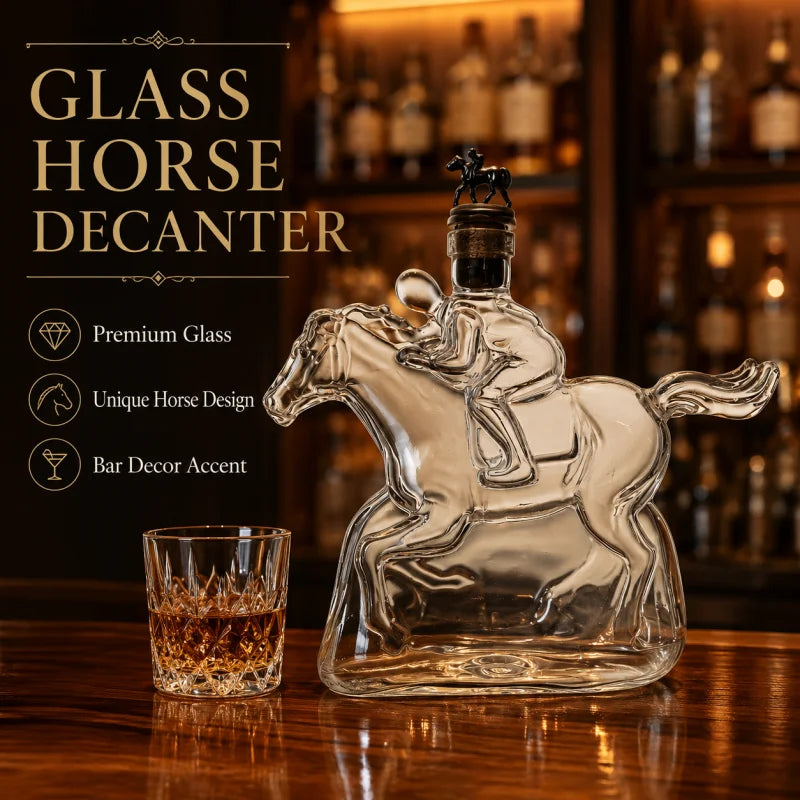 Veltora racing horse jockey glass decanter, premium crystal liquor bottle for whiskey storage and bar decor, gift for men