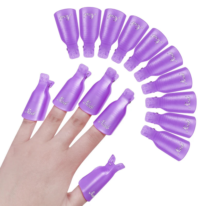 Veltora 10-piece colorful acrylic manicure art dip cap clips and nail cleaning tools for UV gel and dip nail polish application