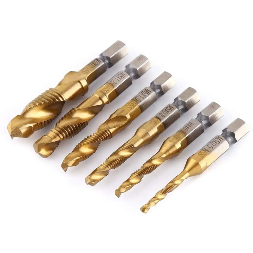 Veltora titanium plated HSS screw thread metric tap drill bits for M3 to M10, suitable for metal screw threading and machining.