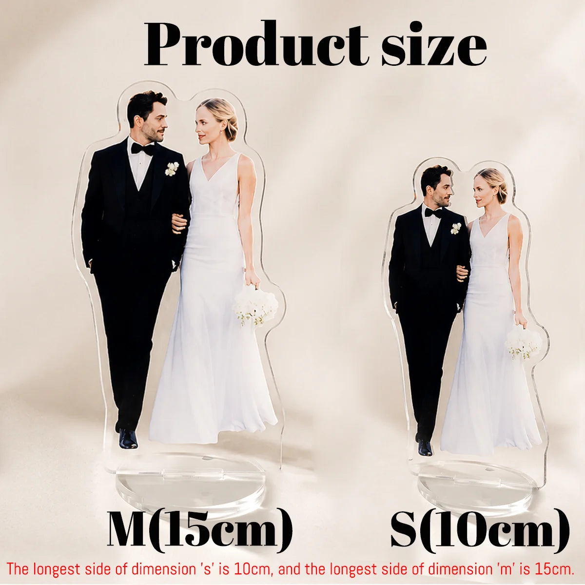 Set of 1, 2, or 5 customizable wedding acrylic standee figures depicting human characters with personalized features.