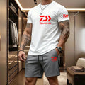 Veltora men's summer short-sleeve T-shirt and drawstring shorts outdoor sports set, breathable fishing and casual daily wear.
