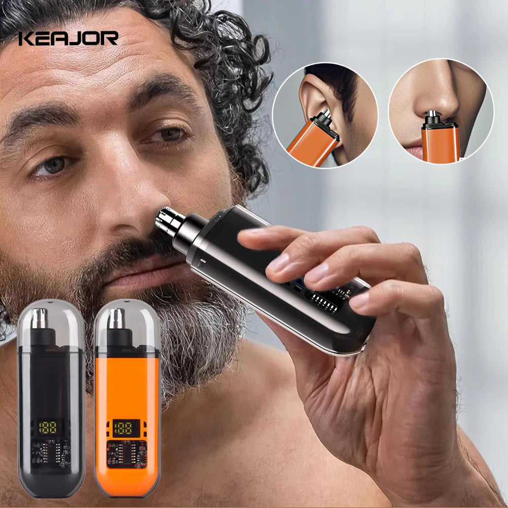 Veltora rechargeable electric nose hair trimmer for men, compact portable nose and eyebrow hair remover with razor blade