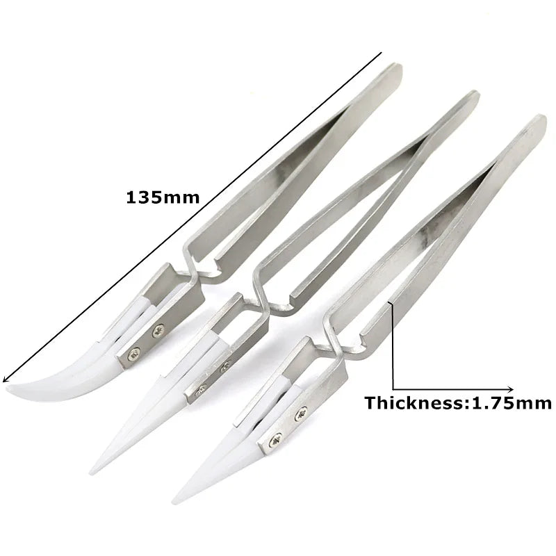 Veltora ceramic straight tip electronic soldering tweezers with anti-static, acid-resistant, precision chuck design for delicate soldering tasks.