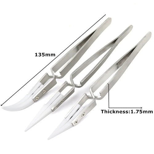 Veltora ceramic straight tip electronic soldering tweezers with anti-static, acid-resistant, precision chuck design for delicate soldering tasks.