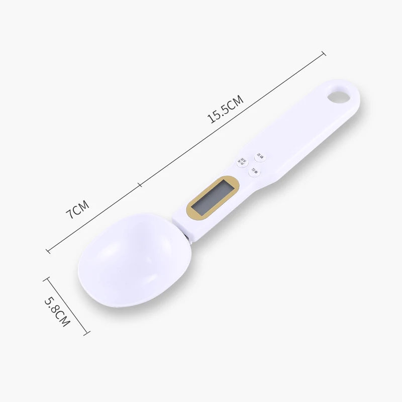 Veltora digital kitchen scale with spoon, LCD display, measures 0.1-500g, for cooking flour, milk, coffee powder, and food weighing