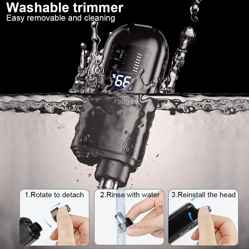 Veltora rechargeable electric nose hair trimmer with compact design, suitable for men’s nose, eyebrow, and facial hair grooming.