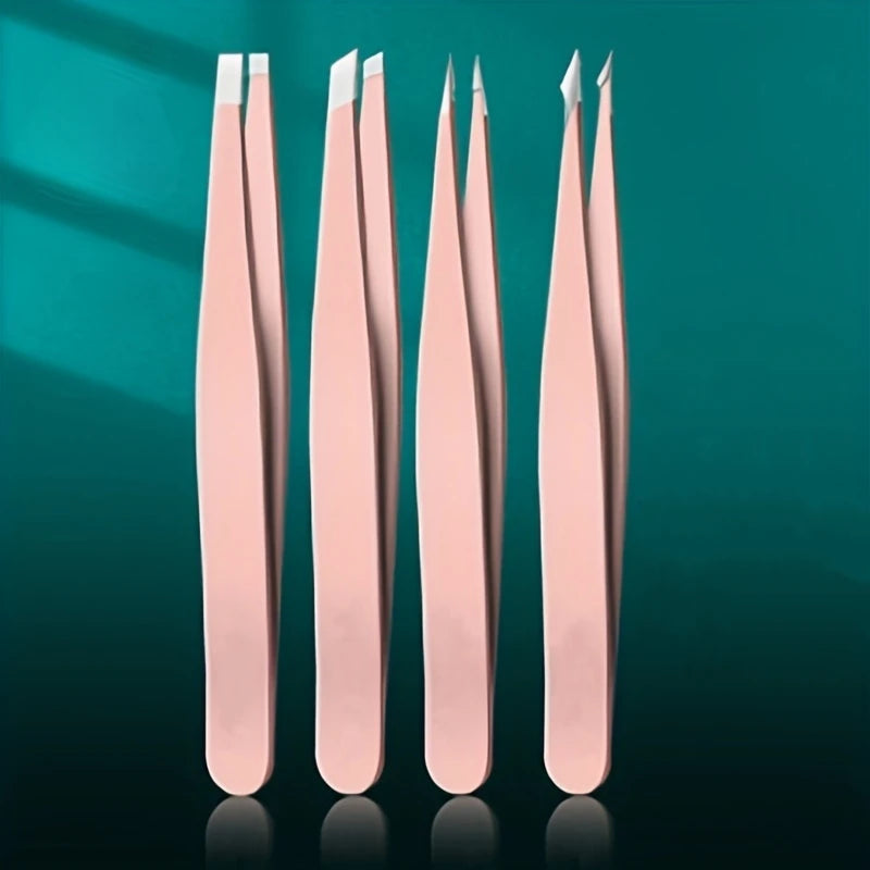 Veltora Ouriner stainless steel eyebrow tweezers set with four precision forceps for facial hair grooming and ingrown hair removal.