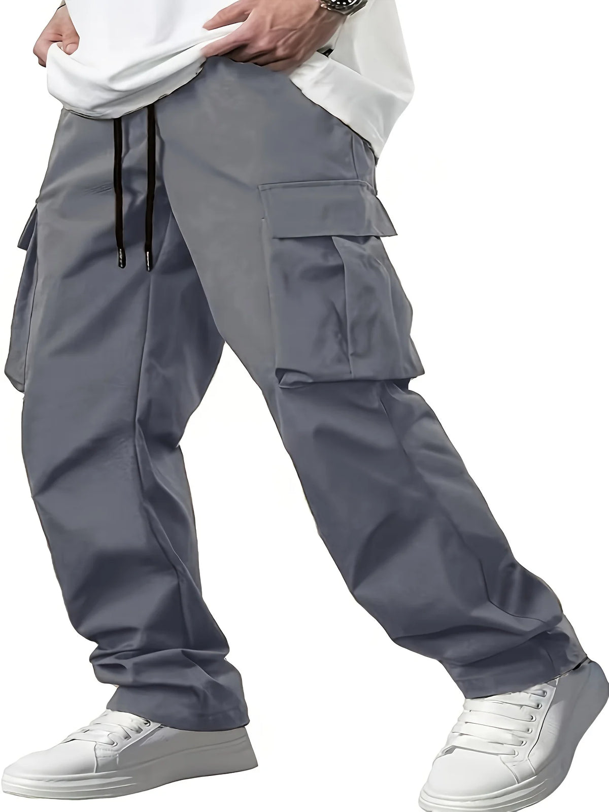 Veltora men's casual work pants with drawstring, multiple pockets, suitable for summer, European and American style.