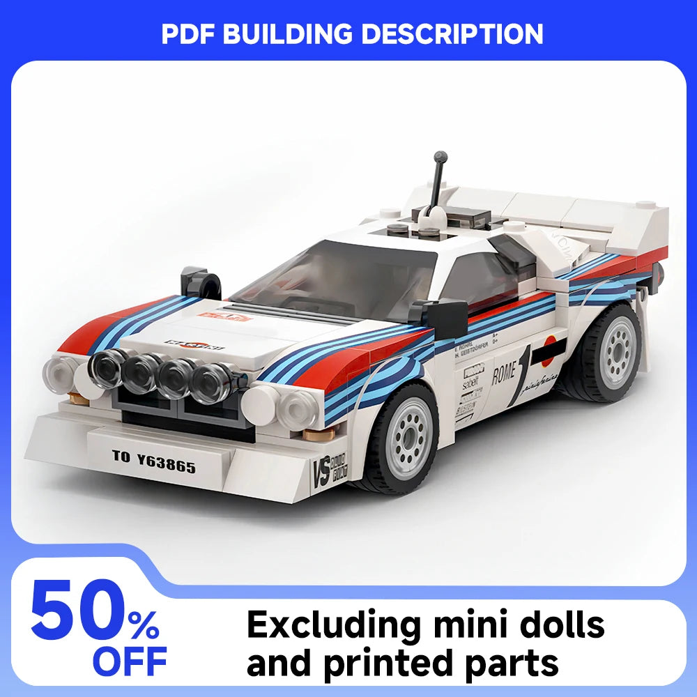 Veltora 244-piece MOC Rally Racing Lancia Rally 037 Martini Racing building blocks set for kids and DIY toy enthusiasts.