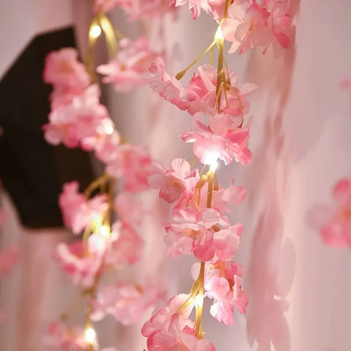 Veltora cherry blossom string light garland with 20 LED fairy lights and artificial flower vines for bedroom, wedding, or party decor