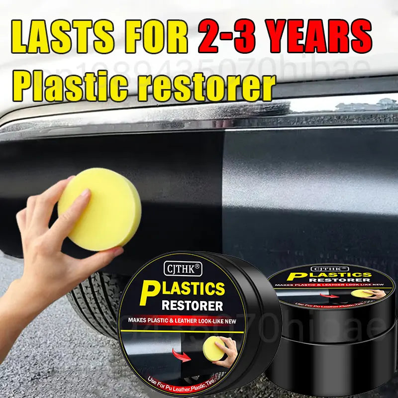 Veltora Car Plastic Restorer Back To Black auto polish and repair coating for plastic and leather surfaces in a car interior.