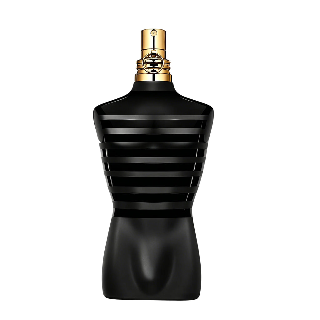 Jean Paul Gaultier Le Male Le Parfum men's amber woody fragrance spray with cardamom, lavender, iris, and vanilla scent.