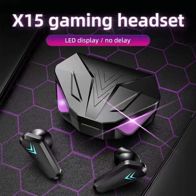Veltora TWS wireless Bluetooth gaming earbuds with LED display, noise-canceling headphones, built-in mic, black design