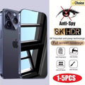 Veltora anti-spy glass screen protector for iPhone models 6 to 17, showing privacy filter and clear protective surface.