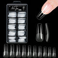 Veltora short almond gel nail tips in a set of 100, 320, or 600 pieces, full cover false nails for acrylic and press-on nails.