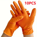 Heavy duty orange Veltora nitrile gloves with diamond textured grip for industrial work and mechanic safety.