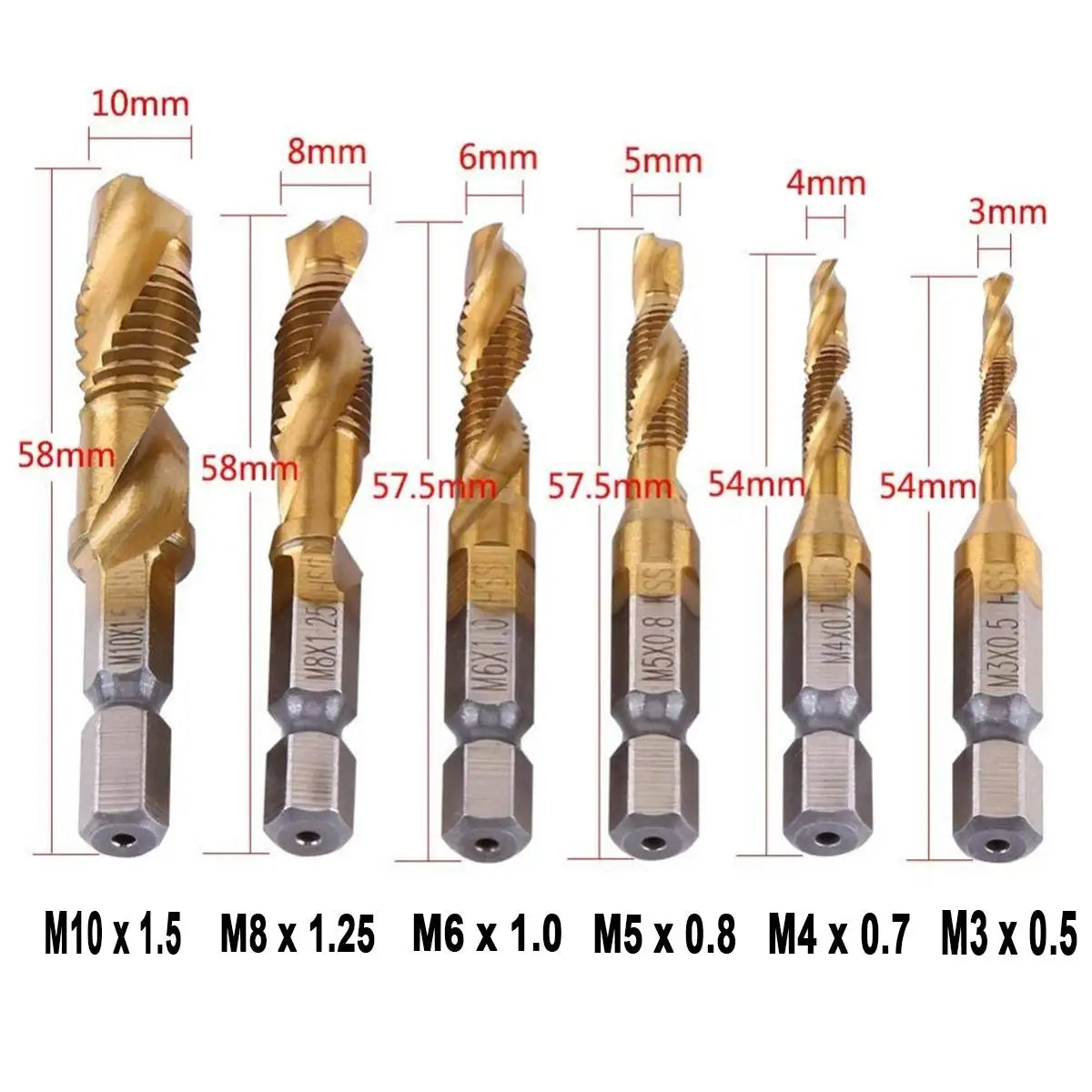 Veltora titanium plated HSS screw thread metric tap drill bits set with M3 to M10 sizes for metalworking and precision screw threading.