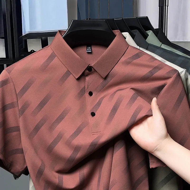 Veltora men's short sleeve printed polo shirt, stylish, breathable, and comfortable business casual top with versatile design.