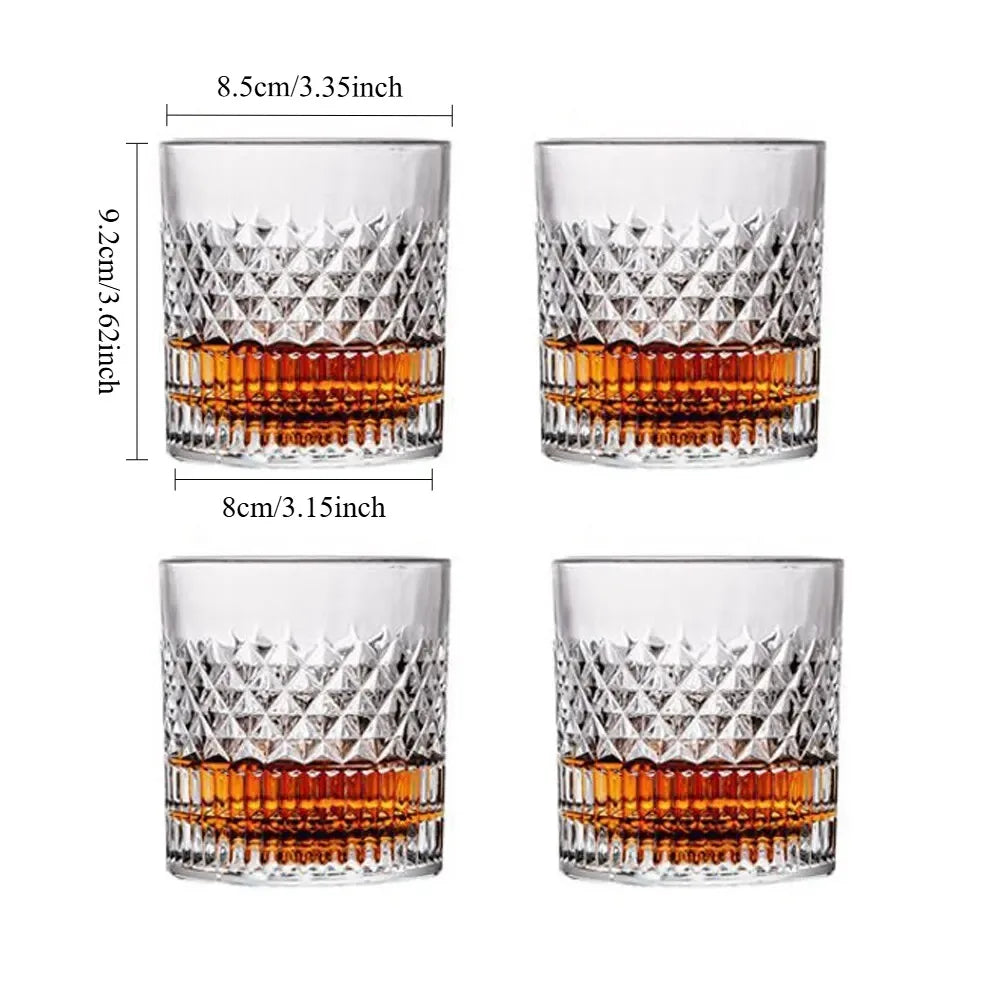 Veltora 5 oz 3D Guanshan whiskey glass set with transparent crystal cups for whiskey, cognac, cocktails, and ice wine.