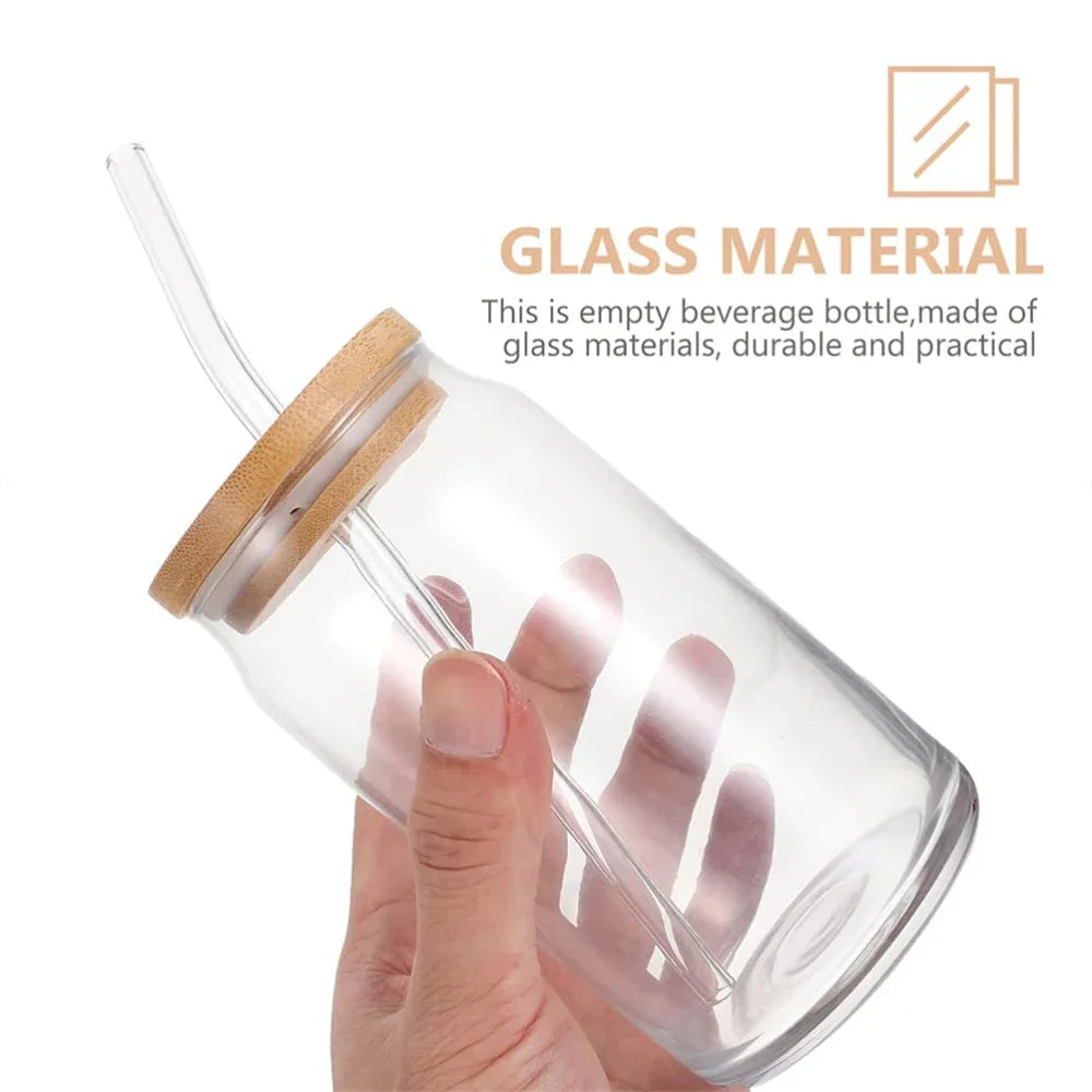 Veltora glass mug with bamboo lid and straw, 350ml/550ml mason jar style for coffee, juice, or cocktails, beer can shape.