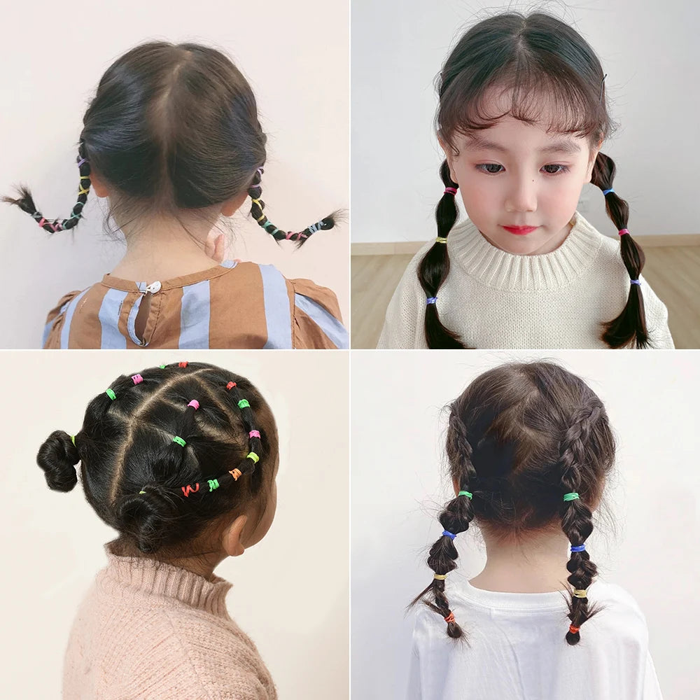 Set of colorful disposable rubber band hair ties and headbands for girls, including ponytail holder bands from Veltora for kids.