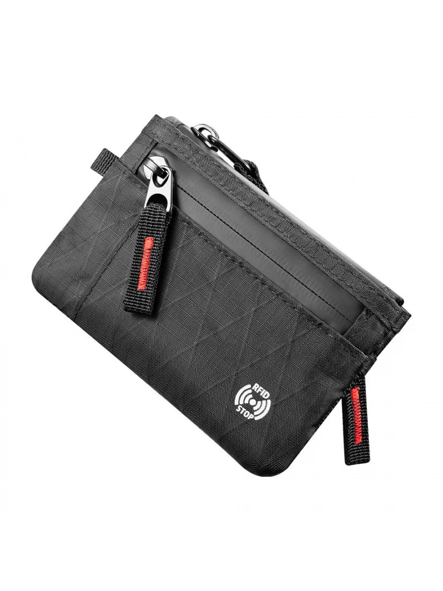 Veltora RFID anti-theft ultra-thin wallet with zippered coin pocket and multiple card compartments, lightweight and portable.