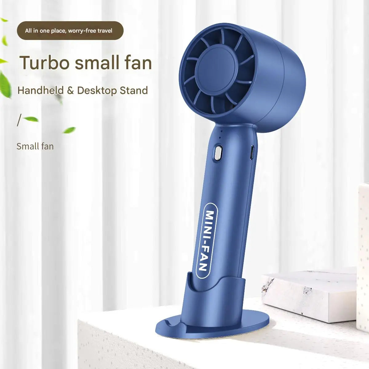 Veltora mini handheld USB fan with lightweight design, portable desktop stand, and long-lasting battery for outdoor use.