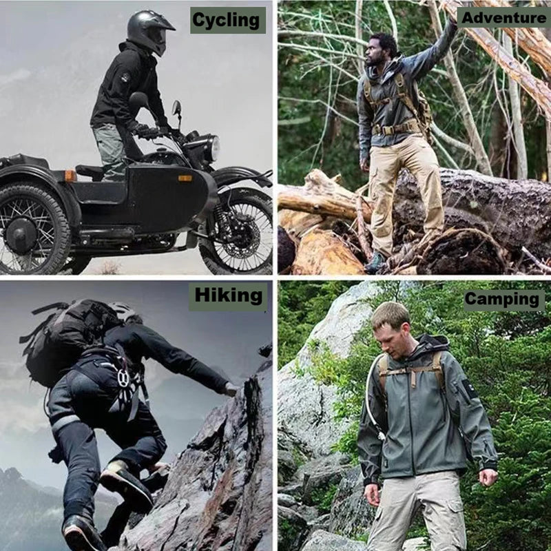Men's Veltora warm softshell fleece hood cargo jacket, suitable for winter outdoor activities like hiking, camping, climbing, and hunting.