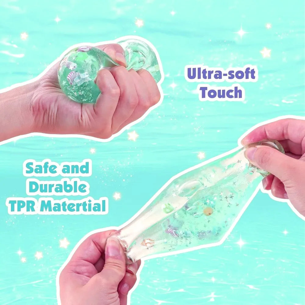 Veltora Taba Squishy Stress Ball Cube with ocean design, slow-rise fidget toy for kids and adults, squeeze and relax.