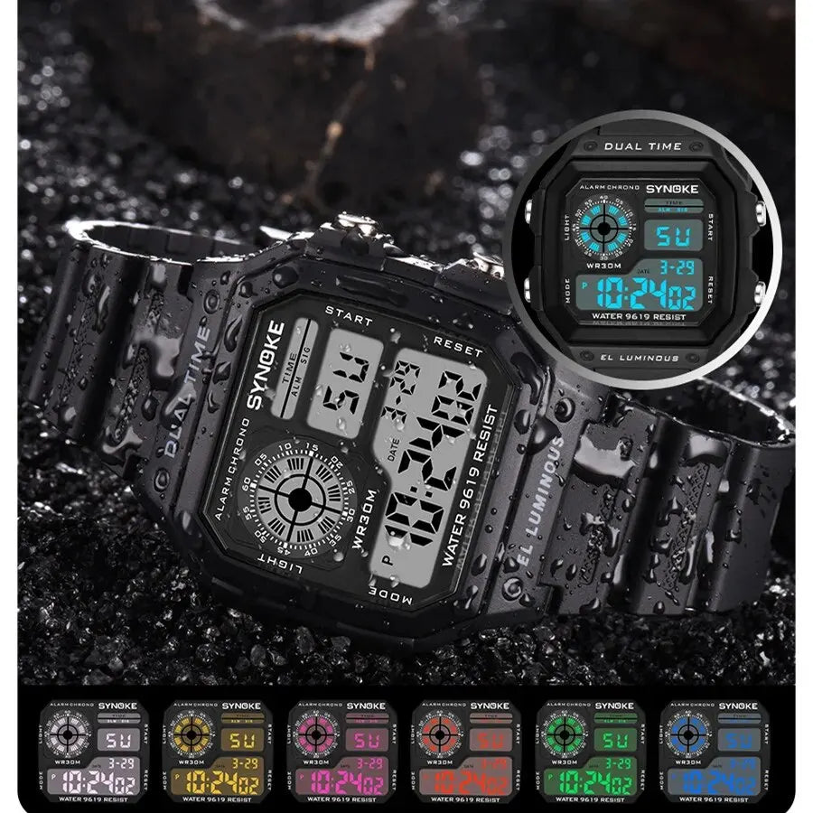 Veltora SYNOKE digital sports wristwatch with luminous display, waterproof design, multifunction features, suitable for outdoor running.