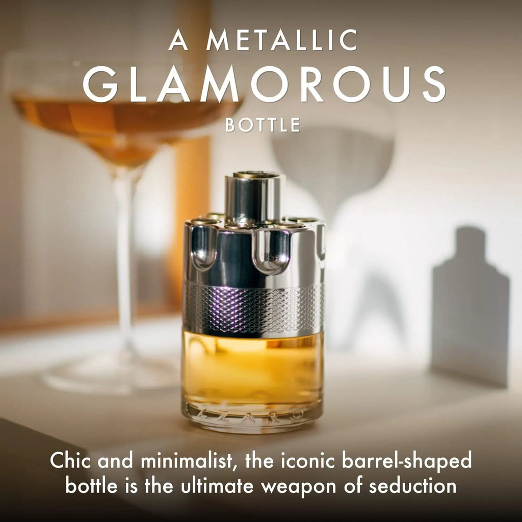 Veltora Azzaro Wanted Eau De Toilette bottle with vibrant, woody vetiver scent for men's everyday luxury cologne.