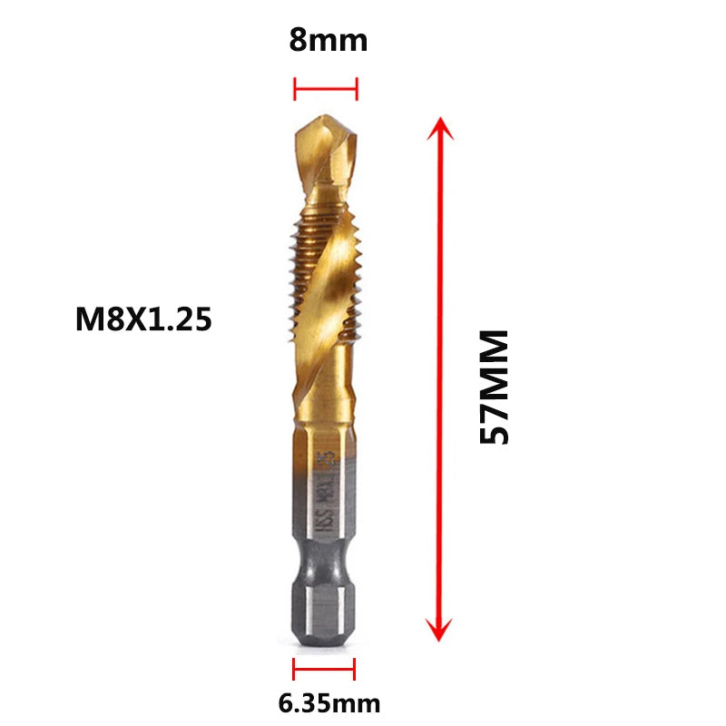 Veltora titanium plated HSS screw thread metric tap drill bits set with hex shank for M3 to M10 screw machining and hand tools