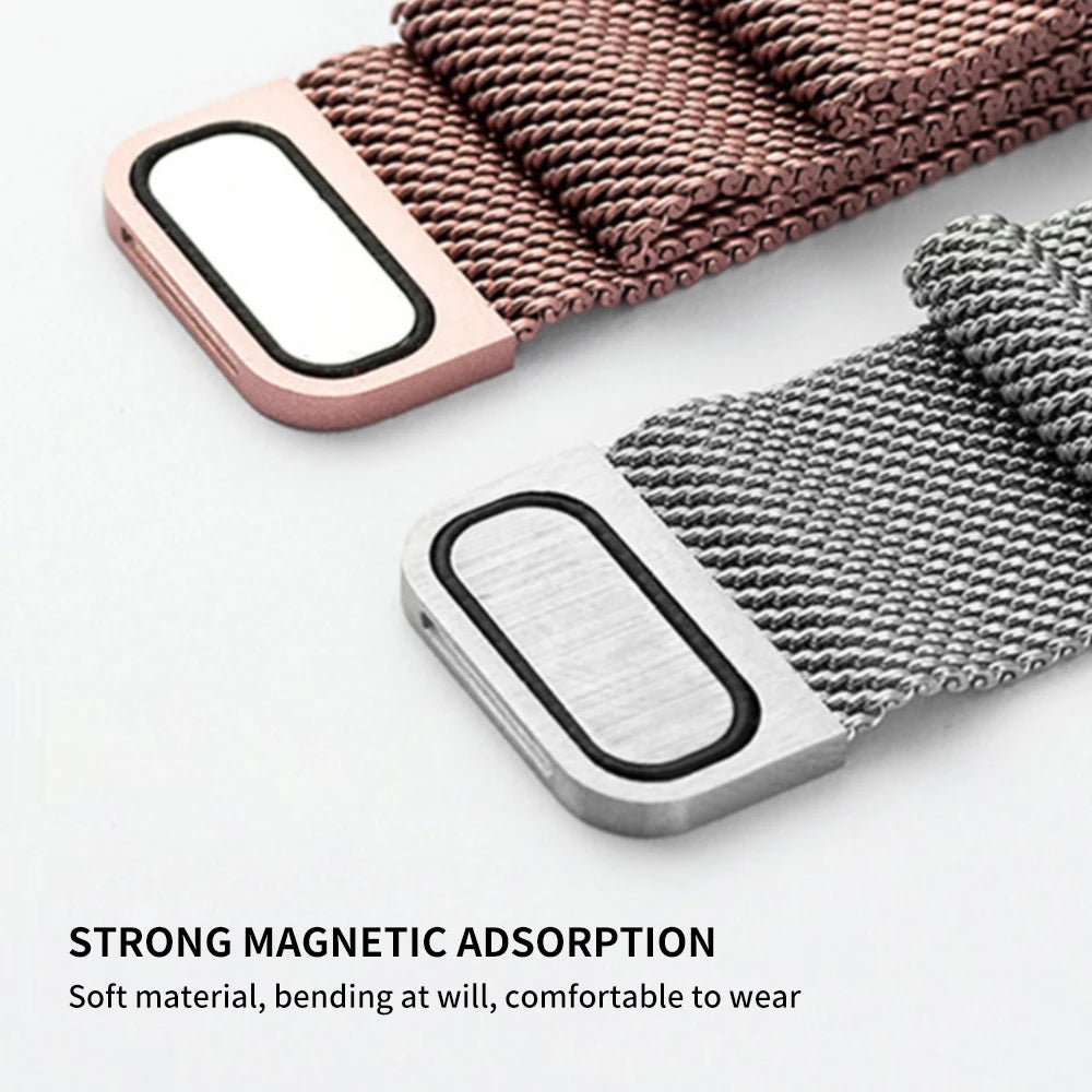 Veltora Milanese strap for Apple Watch Ultra and Series models in various sizes, features a stainless steel mesh bracelet design.