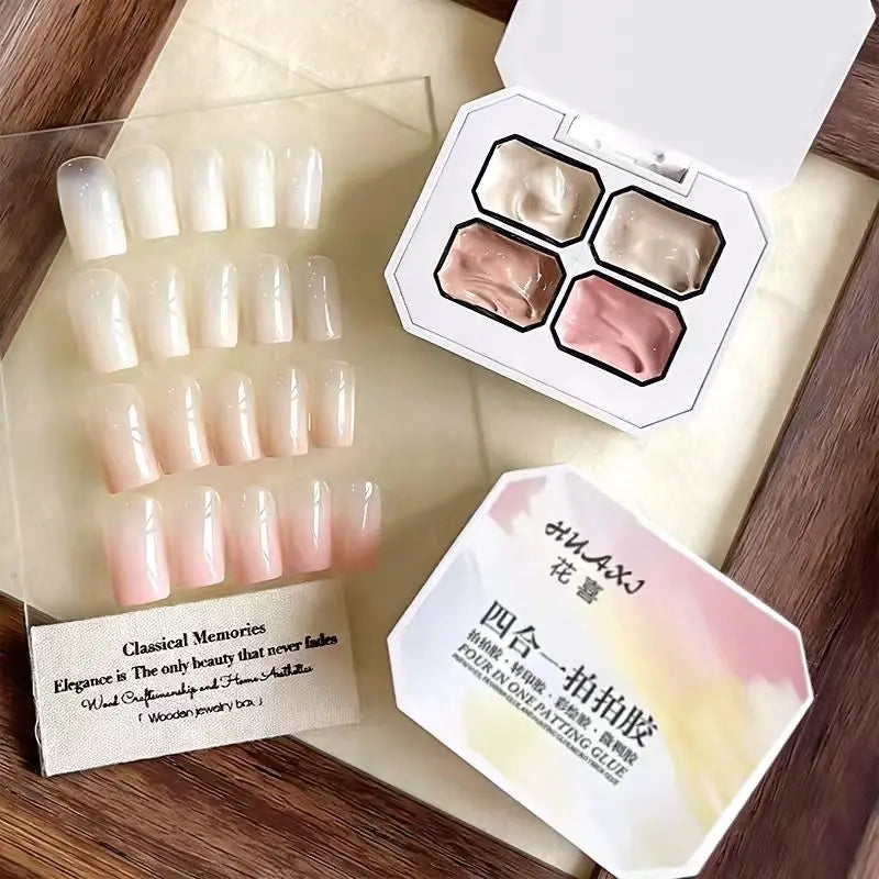 Veltora Four in One Patting Glue in nude color with four shades, used for gradient printing and powder applications.