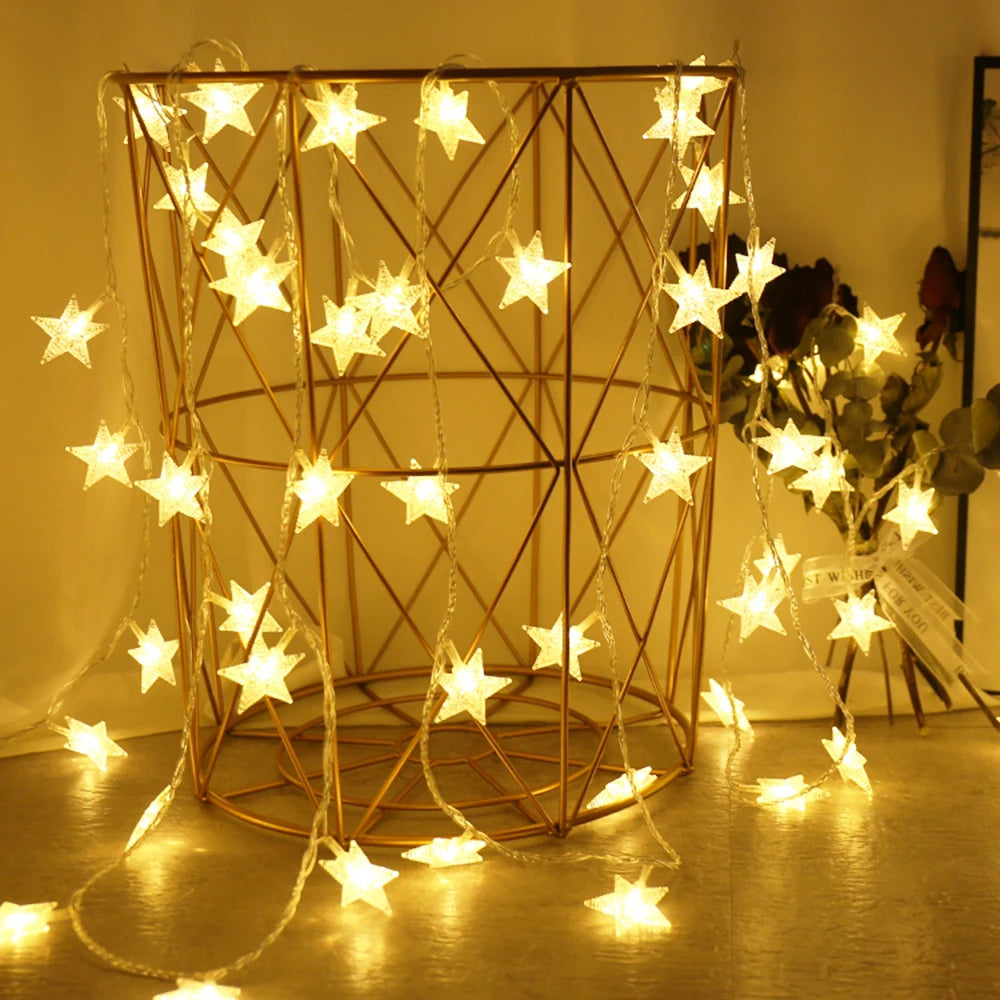 Veltora LED star fairy lights outdoor string lights with bulbs for garden, terrace, wedding, and Christmas decoration.