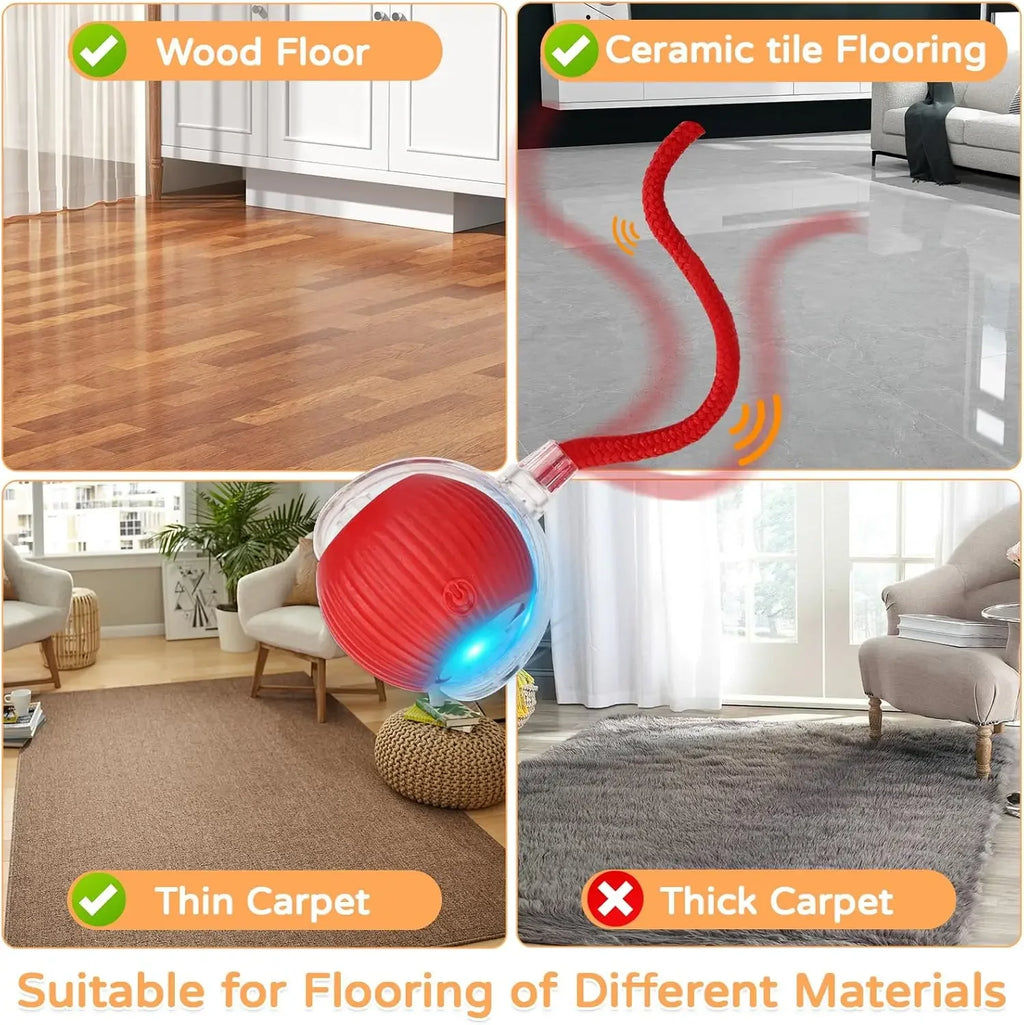 Veltora iLMH cat interactive ball toy with faux tail, automatic rolling, rechargeable smart pet electric toy mimicking a mouse.