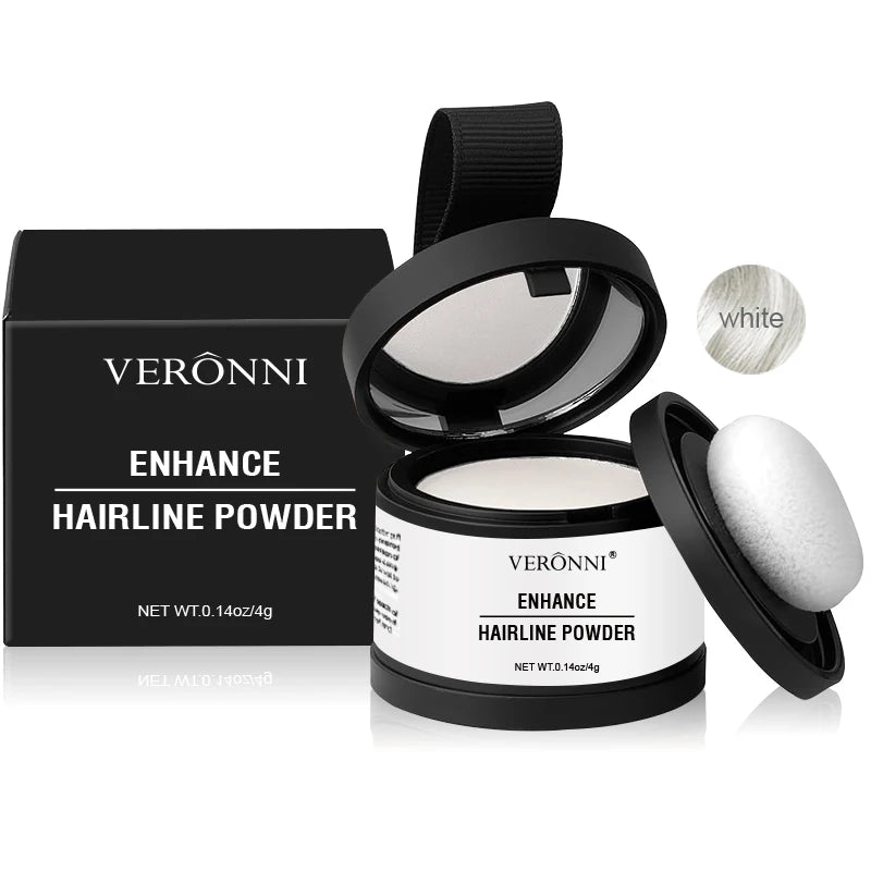 Veltora 14-color hair line powder in black and natural shades, waterproof hairline concealer and filler, close-up of product palette