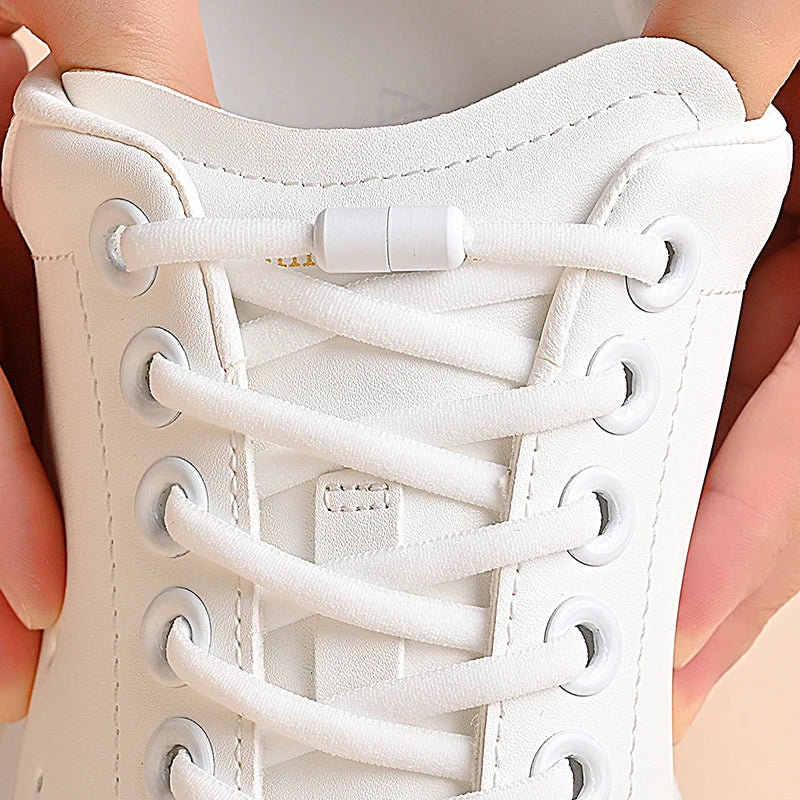 Veltora elastic no tie shoelaces with metal lock for kids and adults, semicircle design for sneakers, quick and easy to wear.