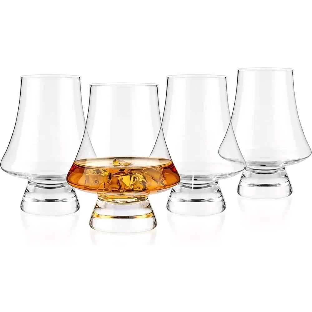Veltora whiskey crystal glass set with four 9-ounce clear lead-free tasting wine glasses for bar, wedding, or party use