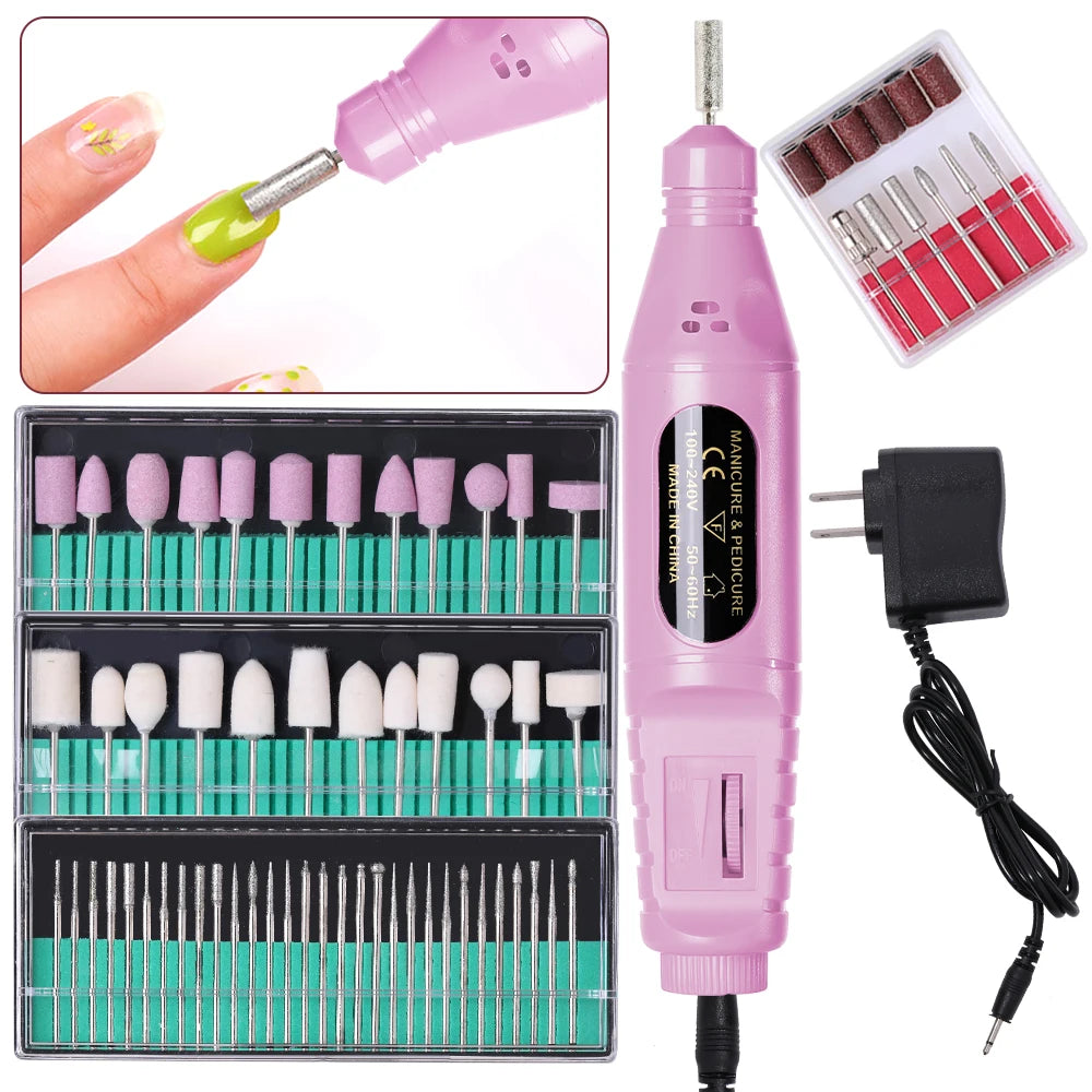 Veltora LINMANDA 6-in-1 electric nail drill kit with portable pen tools, polishers, and manicure files for professional nail care.