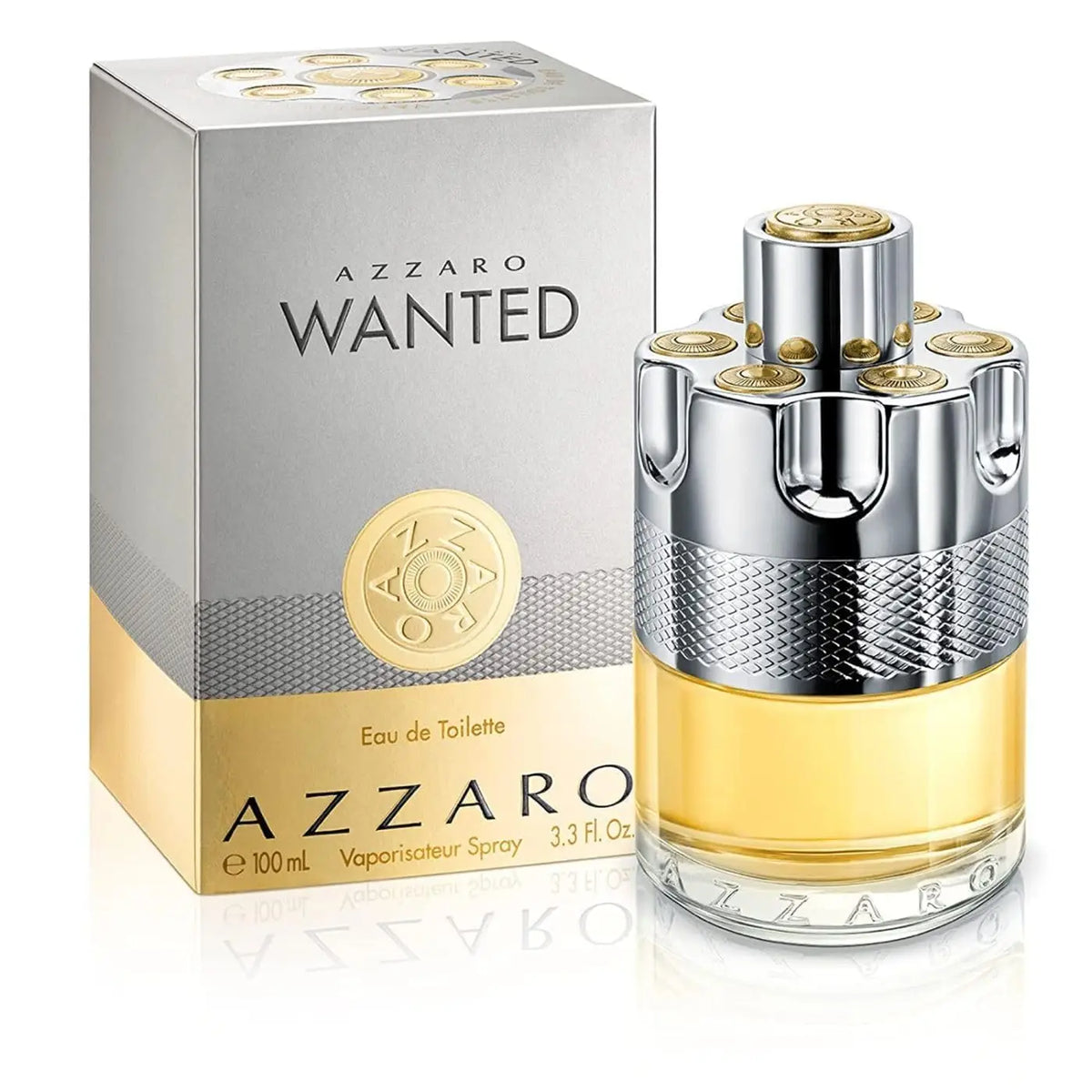 Veltora Azzaro Wanted Eau De Toilette bottle, vibrant woody vetiver scent, men's cologne for everyday wear, luxury perfume
