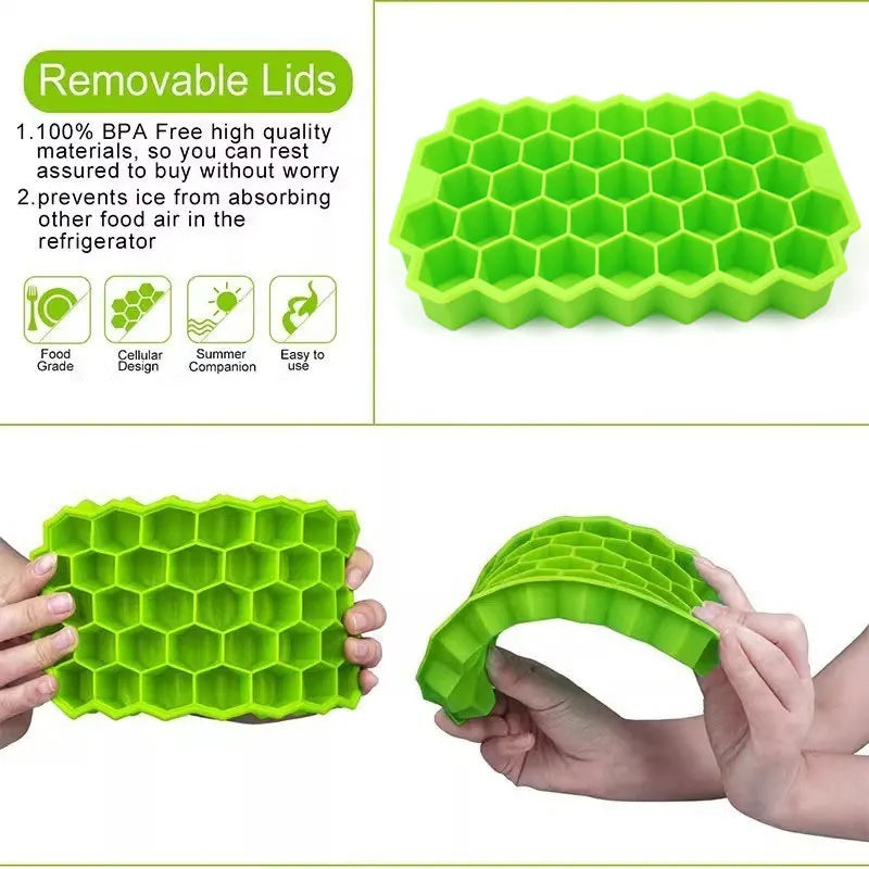 Veltora honeycomb 37-lattice cube tray maker for DIY ice cubes, without lid, showing the detailed silicone mold design