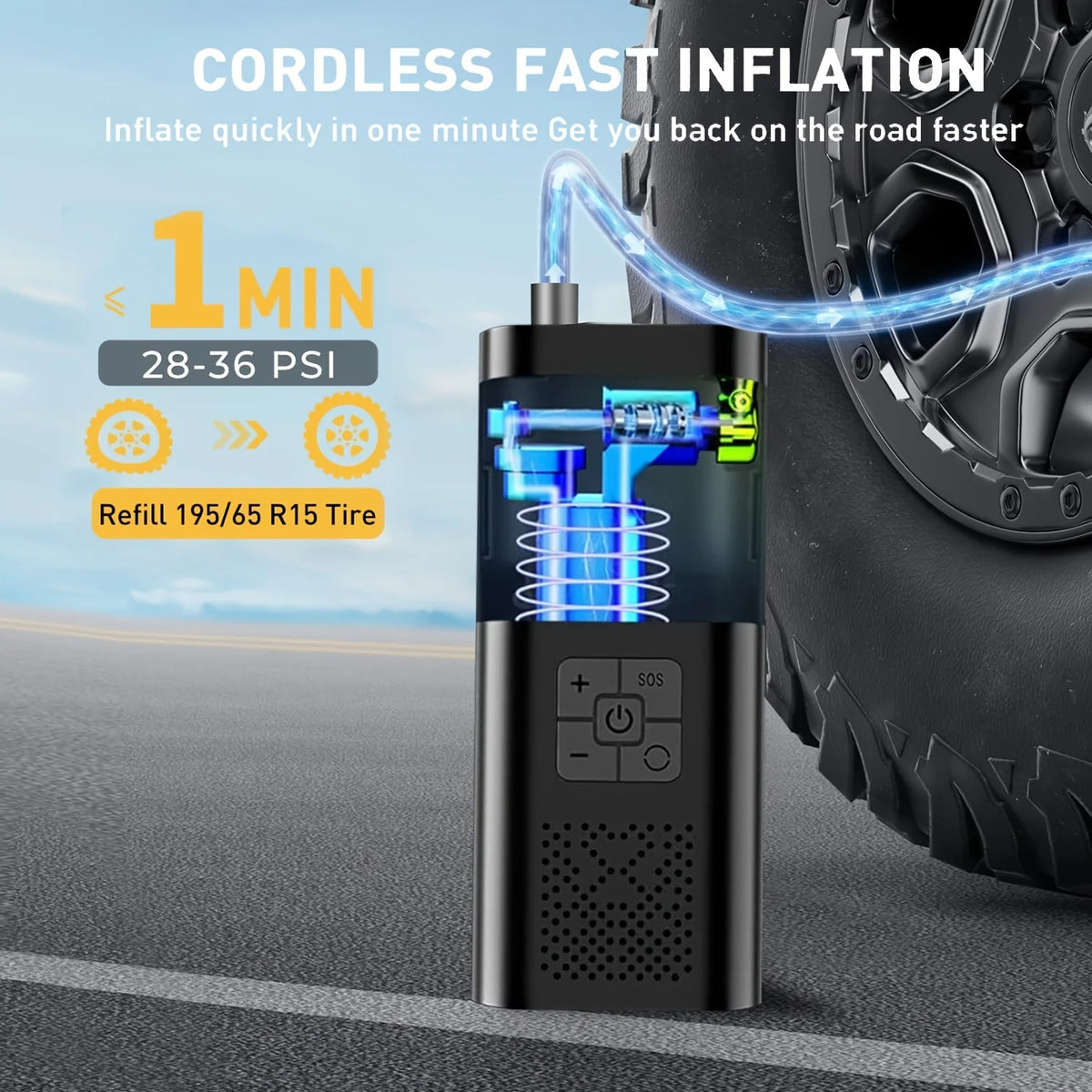 Veltora portable car air compressor with digital gauge, cordless tire inflator pump for car, motorcycle, and bike tires, 150 PSI.
