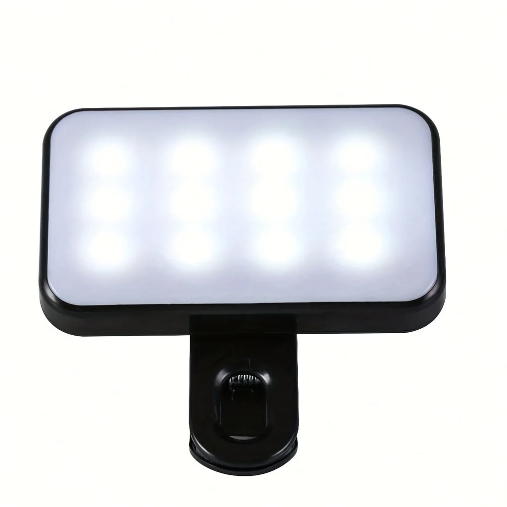 Veltora portable mini selfie fill light with clip, rechargeable, 3 brightness modes, adjustable for mobile phones and computers.