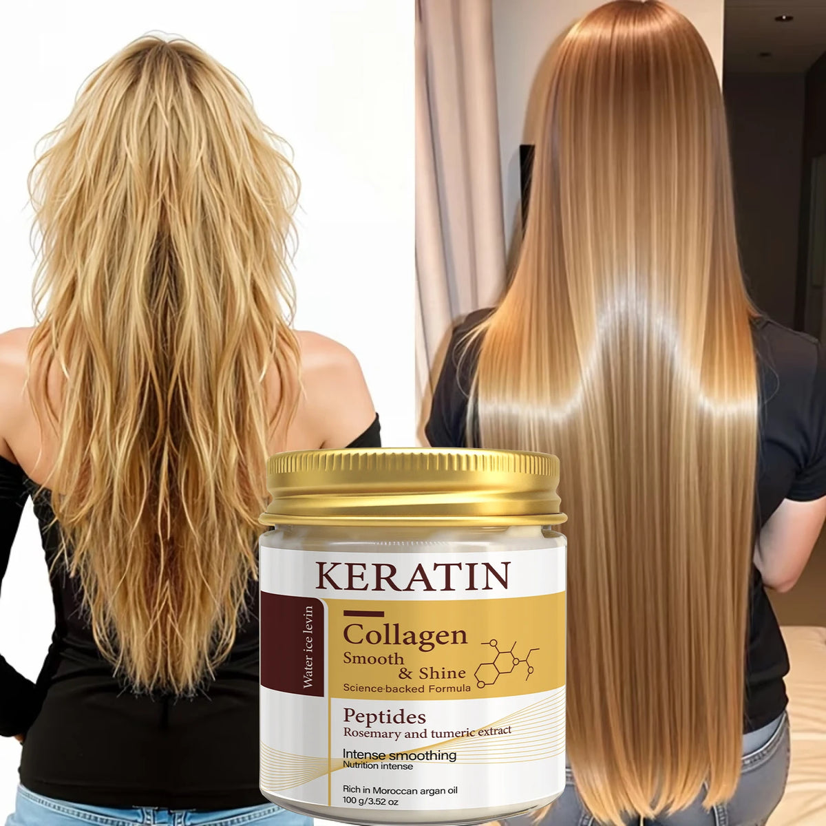Veltora keratin collagen hair mask with peptides and rosemary, deep conditioning treatment for all hair types, adds shine and smoothness