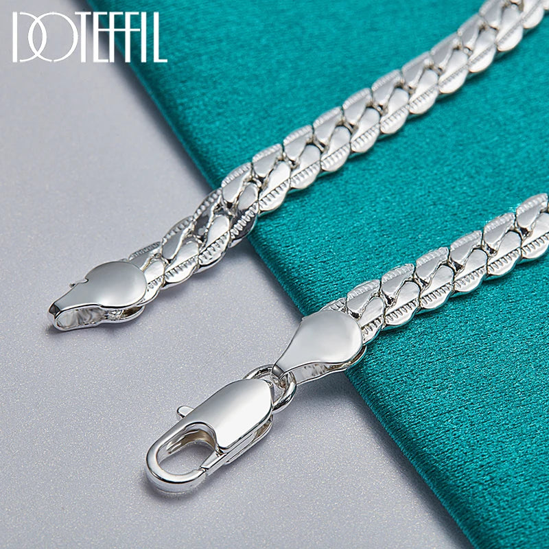 Veltora DOTEFFIL 925 silver bracelet with 6mm flat side chain and lobster clasp, available in 18, 19, or 20cm for women and men