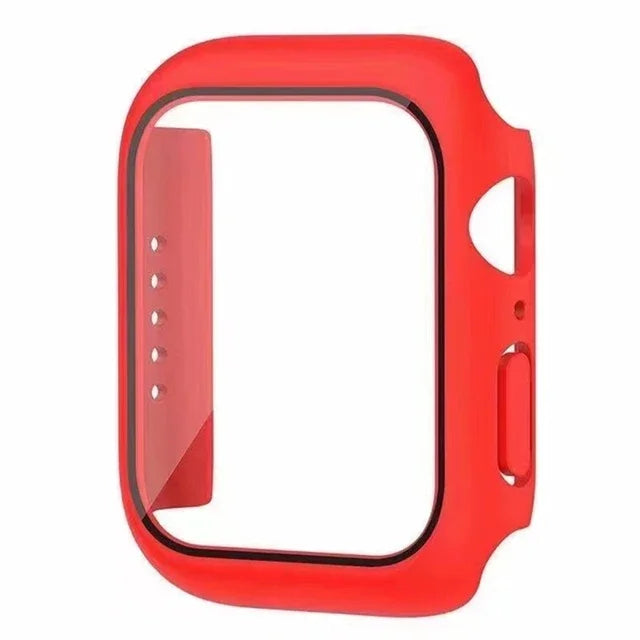Veltora glass cover and screen protector for Apple Watch Series 6, 5, 4, 3, 2, 1, SE, 38mm to 45mm, with protective case.